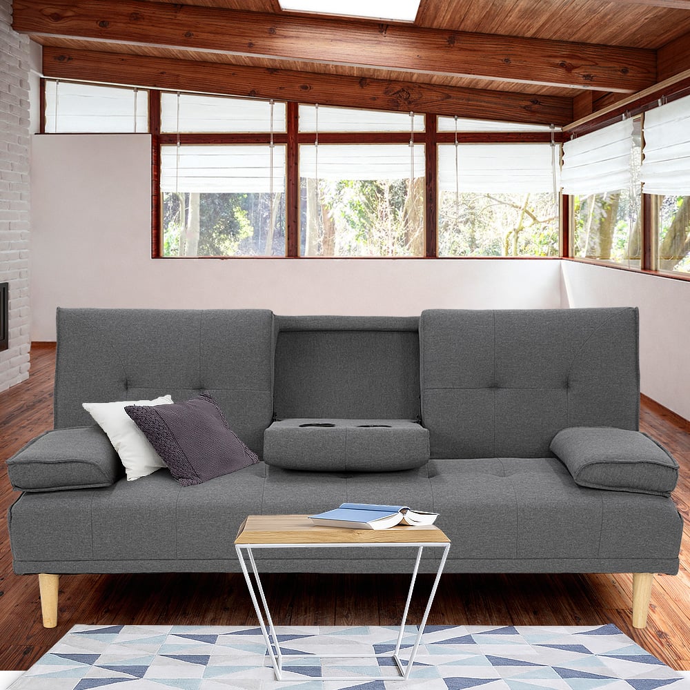 Sarantino Rochester Linen Fabric Sofa Bed Lounge Couch Futon Furniture Suite - Dark Grey - 0