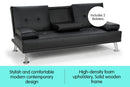 Sarantino Rochester Faux Leather Sofa Bed Lounge Couch Futon Furniture Suite - Black-3
