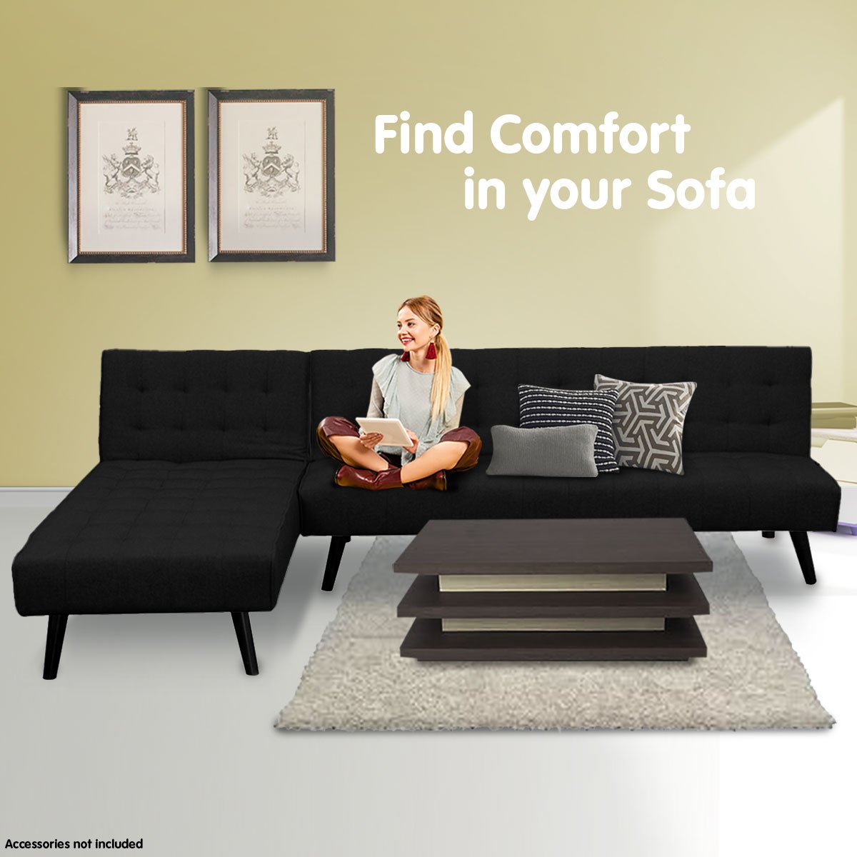 Sarantino 3-seater Corner Sofa Bed With Lounge Chaise Couch Furniture Black - 0