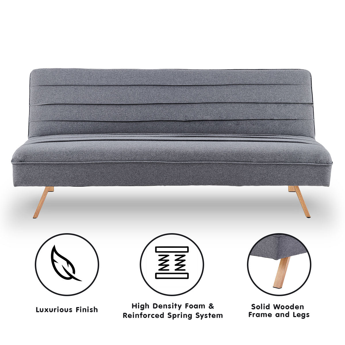 Sarantino 3 Seater Modular Linen Fabric Sofa Bed Couch - Dark Grey - 0