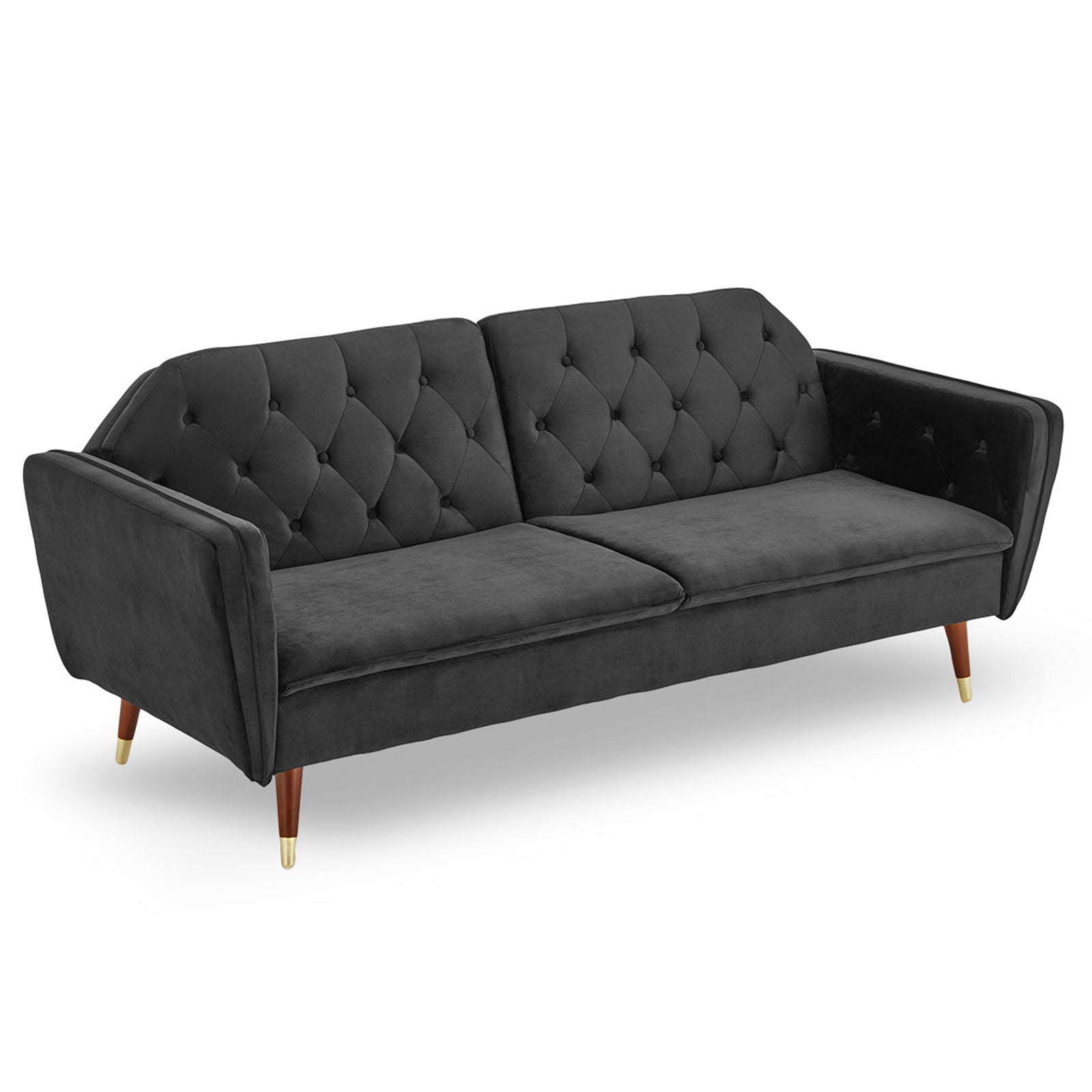 Sarantino Faux Velvet Tufted Sofa Bed Couch Futon - Black - 0