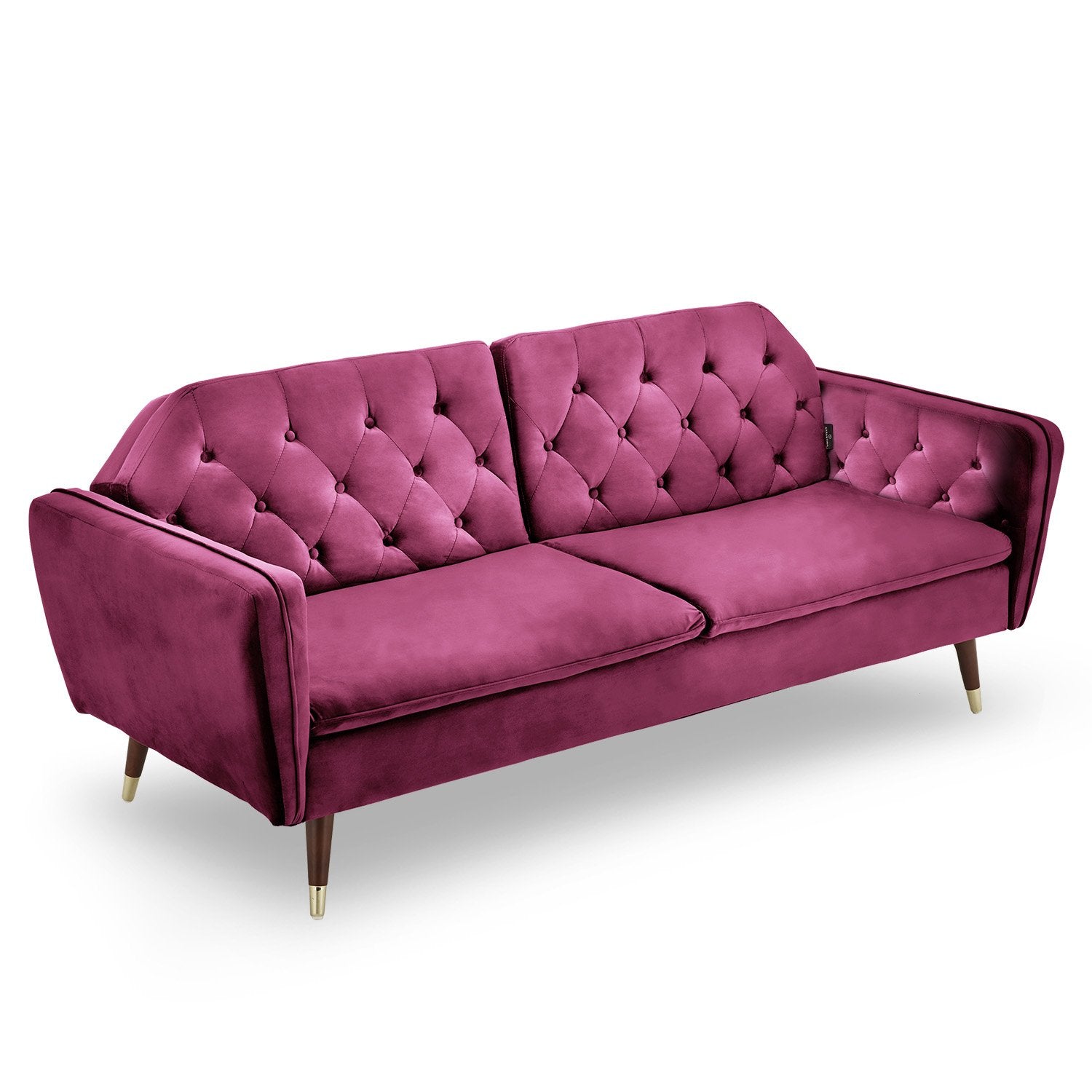 Sarantino Faux Velvet Tufted Sofa Bed Couch Futon - Burgundy - 0