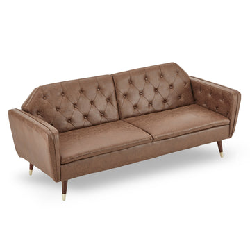 Sarantino Faux Velvet Tufted Sofa Bed Couch Futon - Brown - 0