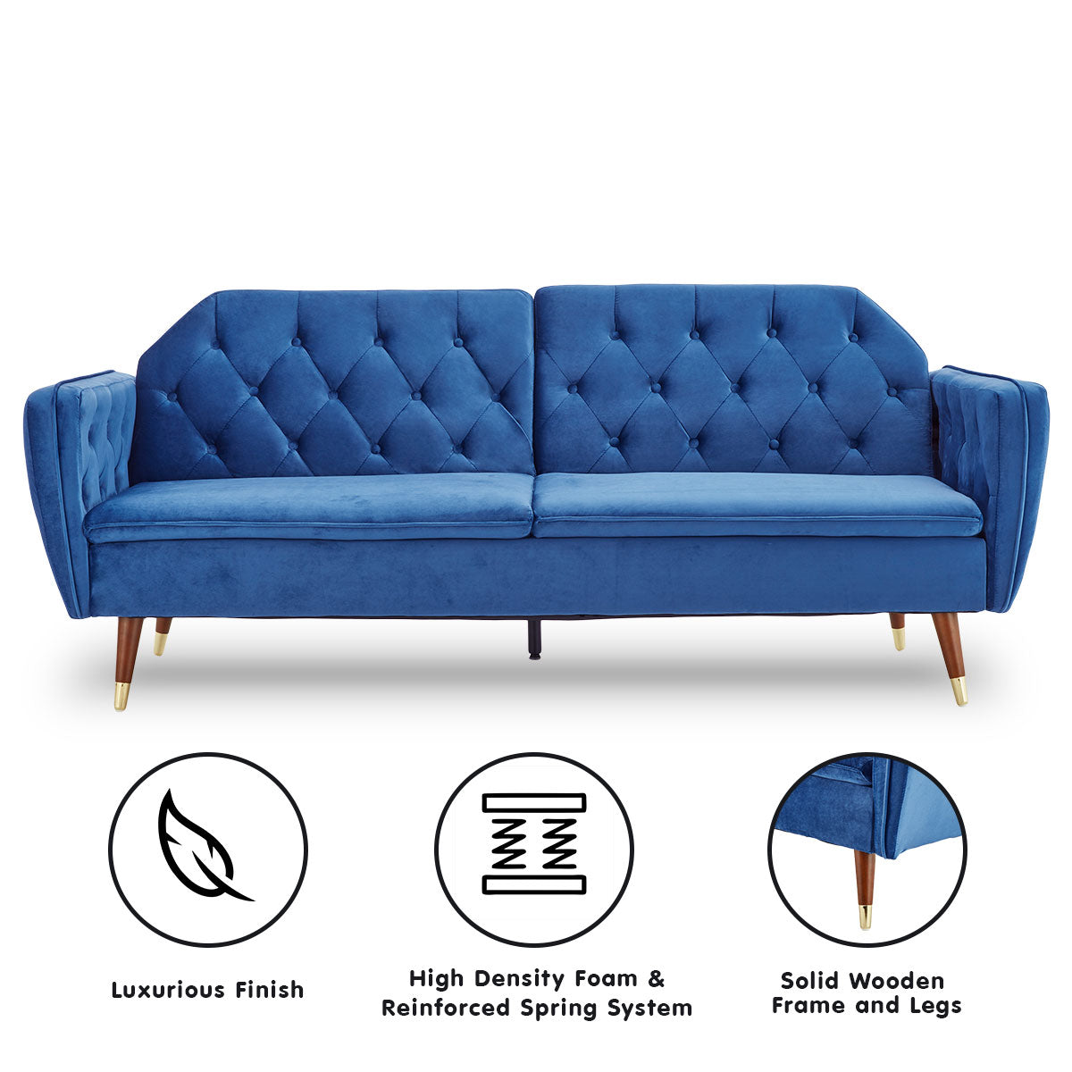Sarantino Faux Velvet Sofa Bed Couch Furniture Lounge Suite Futon Blue - 0