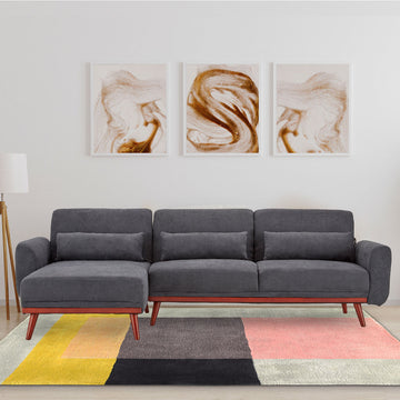 Sarantino Faux Velvet Sofa Bed Couch Lounge Chaise Cushions Dark Grey - 0