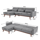 Sarantino Faux Velvet Sofa Bed Couch Lounge Chaise Cushions Light Grey-9