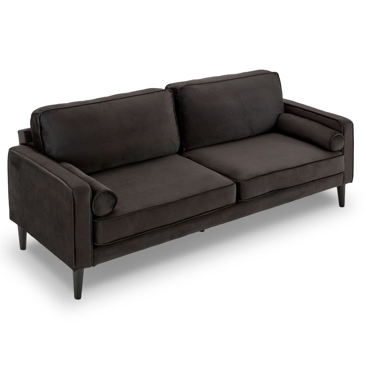 Sarantino Faux Velvet Sofa Bed Couch Furniture Lounge Suite - Black - 0