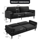 Sarantino Faux Velvet Sofa Bed Couch Furniture Lounge Suite - Black-7