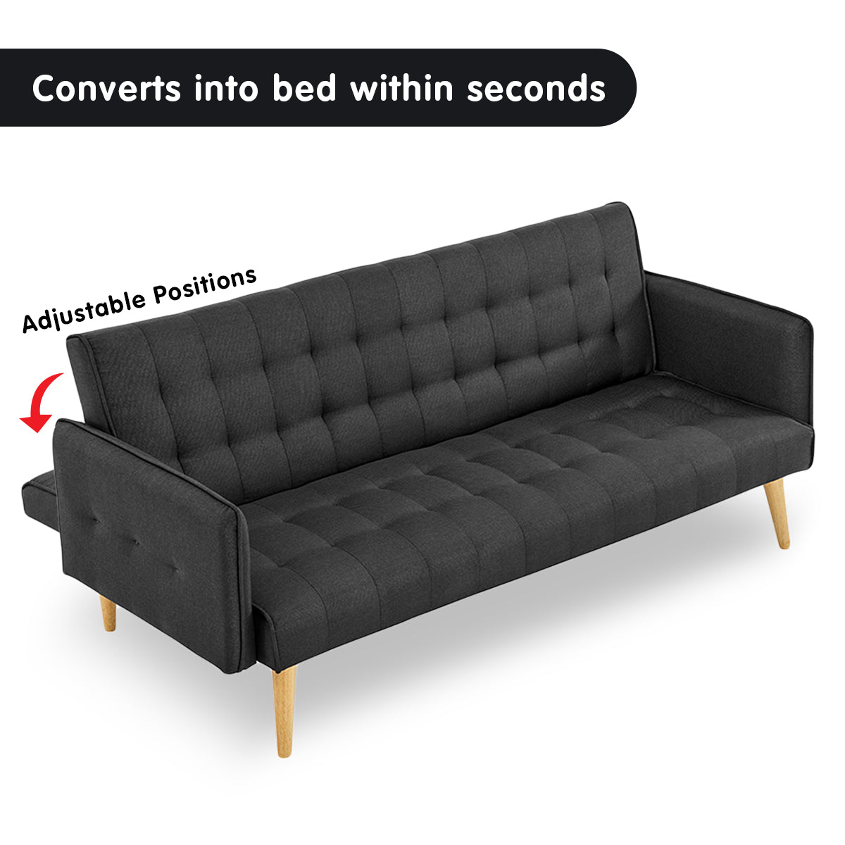 Sarantino 3 Seater Modular Linen Fabric Sofa Bed Couch - Black