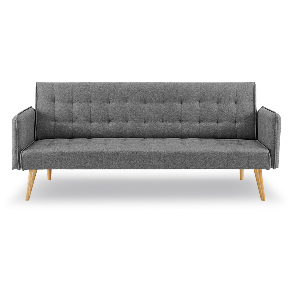 Sarantino 3 Seater Modular Linen Fabric Sofa Bed Couch Armrest Grey - 0