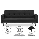 Sarantino Tufted Faux Linen 3-Seater Sofa Bed with Armrests - Black-2