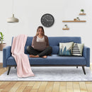 Sarantino Tufted Faux Linen 3-Seater Sofa Bed with Armrests - Blue-11