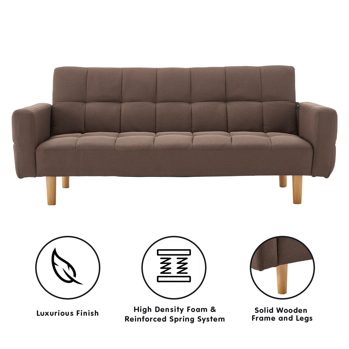 Sarantino 3-Seater Fabric Sofa Bed Futon - Brown - 0
