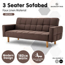 Sarantino 3-Seater Fabric Sofa Bed Futon - Brown-3