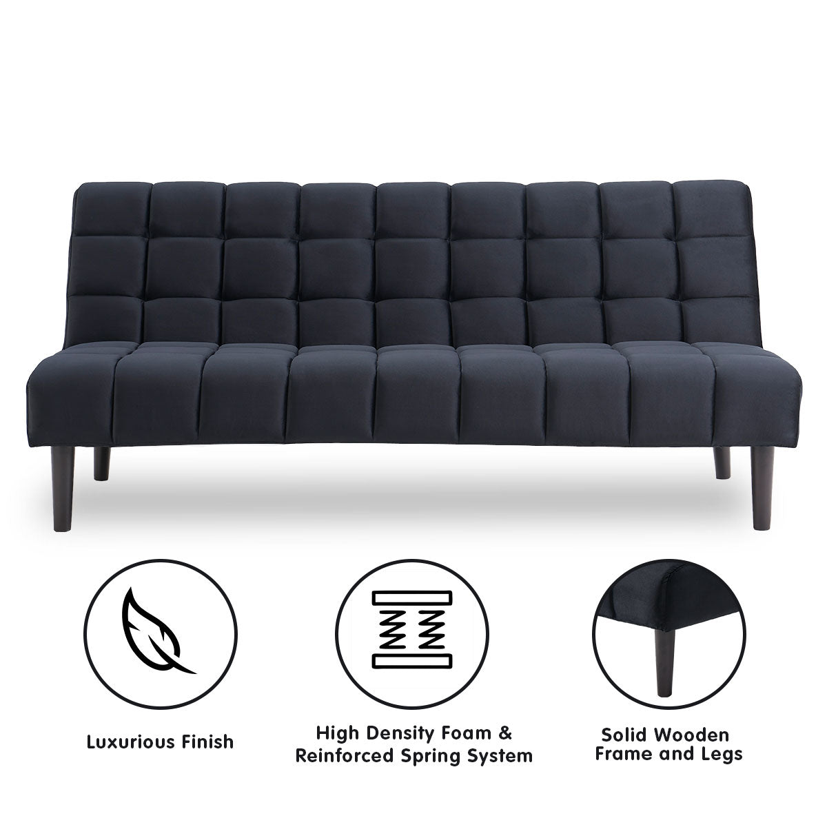 Sarantino Faux Suede Fabric Sofa Bed Furniture Lounge Seat Black - 0