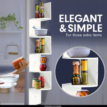 Sarantino 5 Tier Corner Wall Shelf Display Shelves Dvd Book Storag Rack Floating Mounted - White - 0