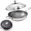 32cm 304 Stainless Steel Non-Stick Stir Fry Cooking Kitchen Honeycomb Wok Pan with Lid-1