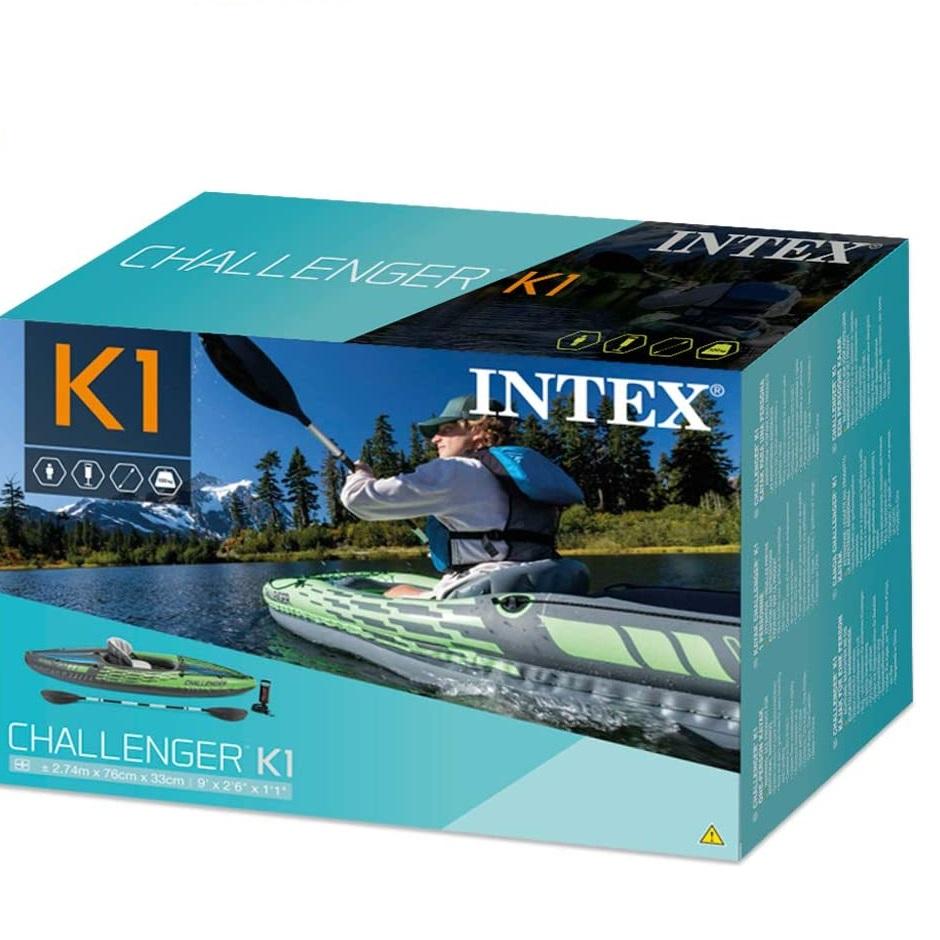 Intex Sports Challenger K1 Inflatable Kayak 1 Seat Floating Boat Oars River Lake 68305NP - 0