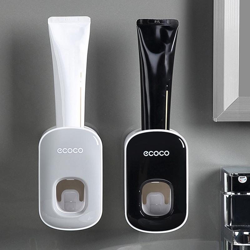 Ecoco Wall mount auto ands Free Toothpaste Dispenser Automatic Toothpaste Squeezer Bathroom Toothpaste Holder Black - 0