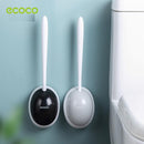 Ecoco Silicone Water Drop Toilet Brush Holder Set Wall-Mounted Cleaning Brush Tool Black-6