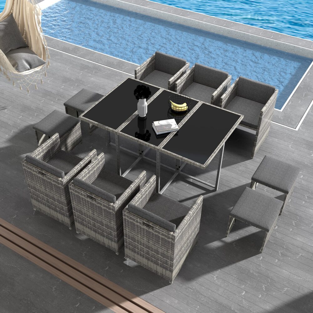 Bali 11 Piece Outdoor Dining Set-Grey - 0