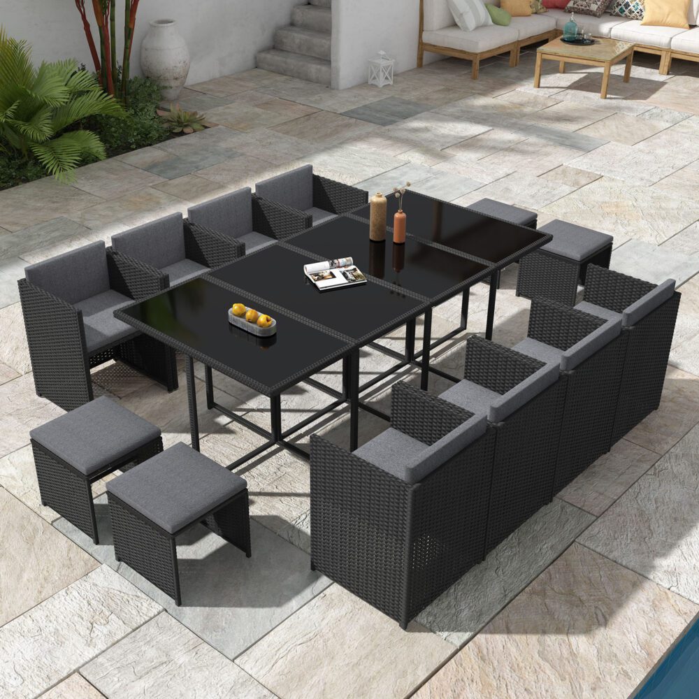 Bali 13PC Outdoor Dining Set-Black - 0