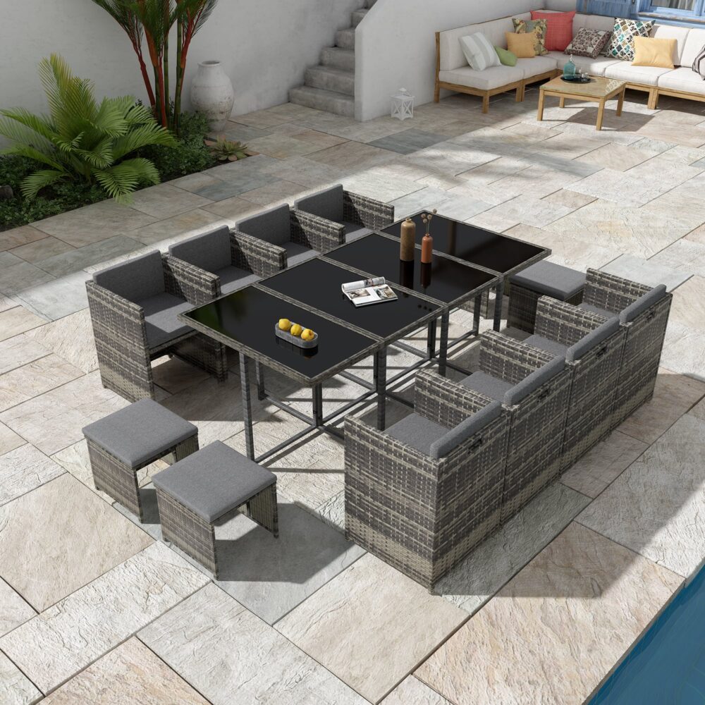 Bali 13PC Outdoor Dining Set-Grey - 0