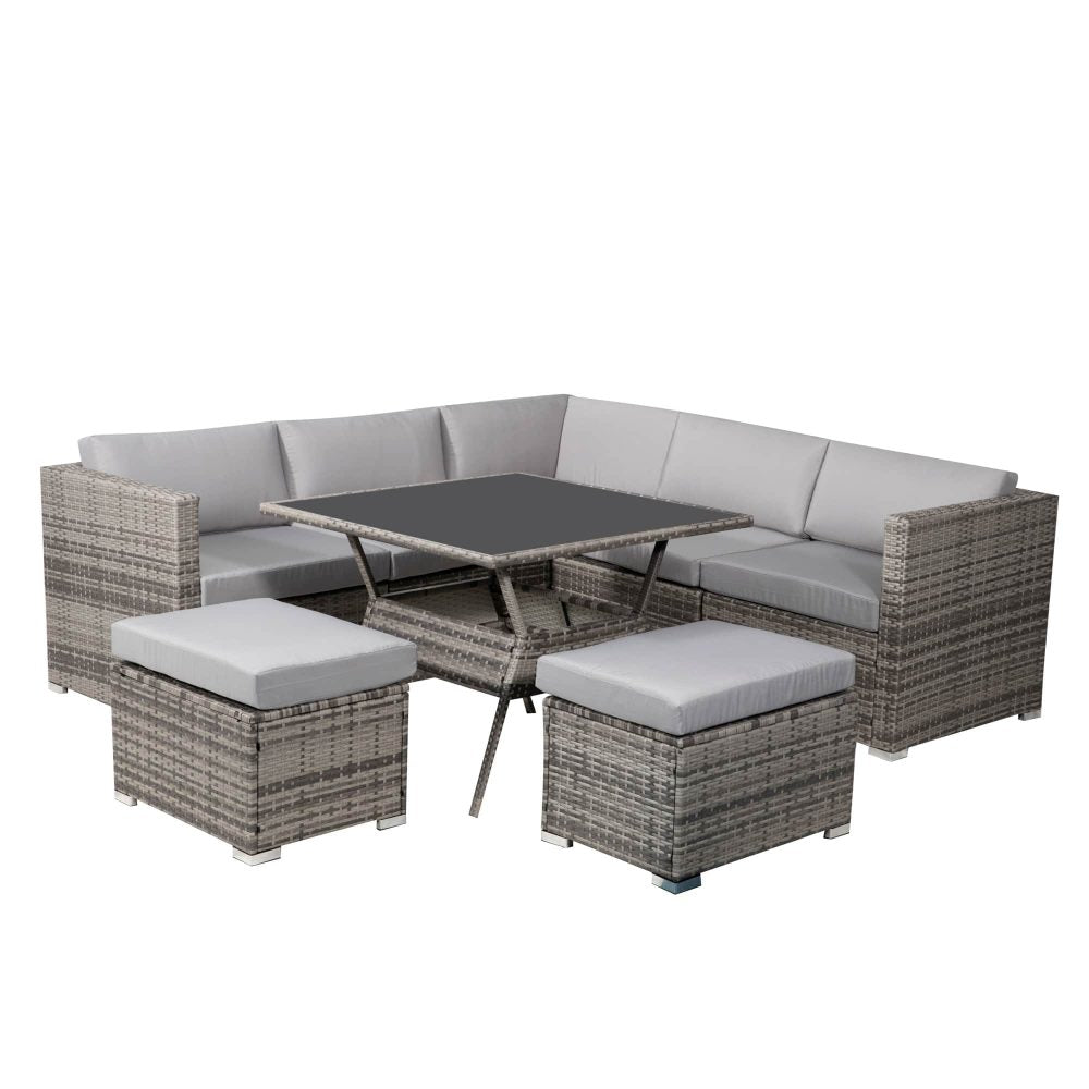 8PC Outdoor Dining Set Wicker Table &amp; Chairs-Grey - 0