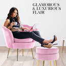 Armchair Lounge Chair Accent Velvet Shell Scallop + Round Ottoman Footstool PINK-7