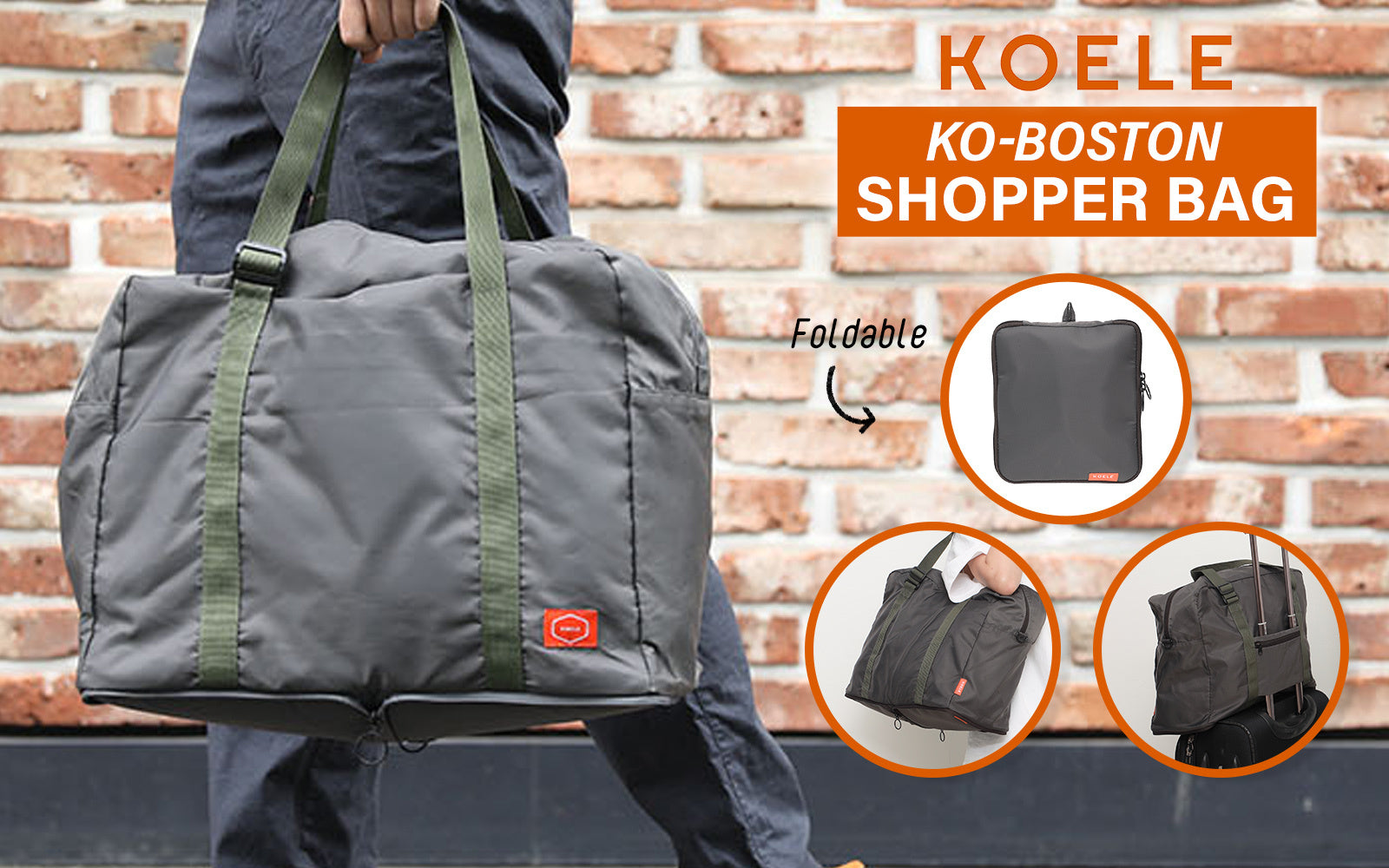 Shopper Bag Travel Duffle Bag Foldable Laptop Luggage Nylon KO-BOSTON KHAKI - 0
