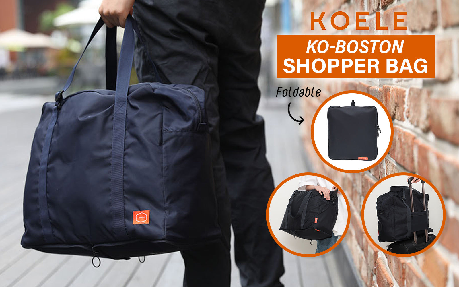 Shopper Bag Travel Duffle Bag Foldable Laptop Luggage Nylon KO-BOSTON NAVY - 0