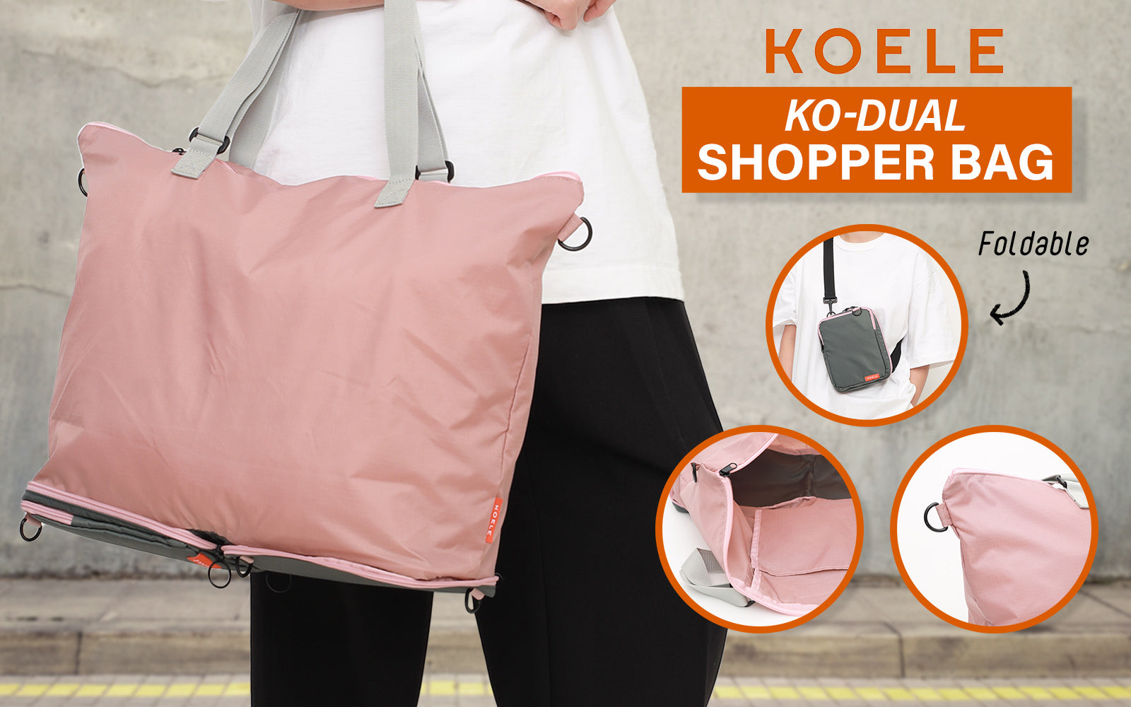 Shopper Bag Tote Bag Foldable Travel Laptop Grocery Nylon KO-DUAL PINK - 0