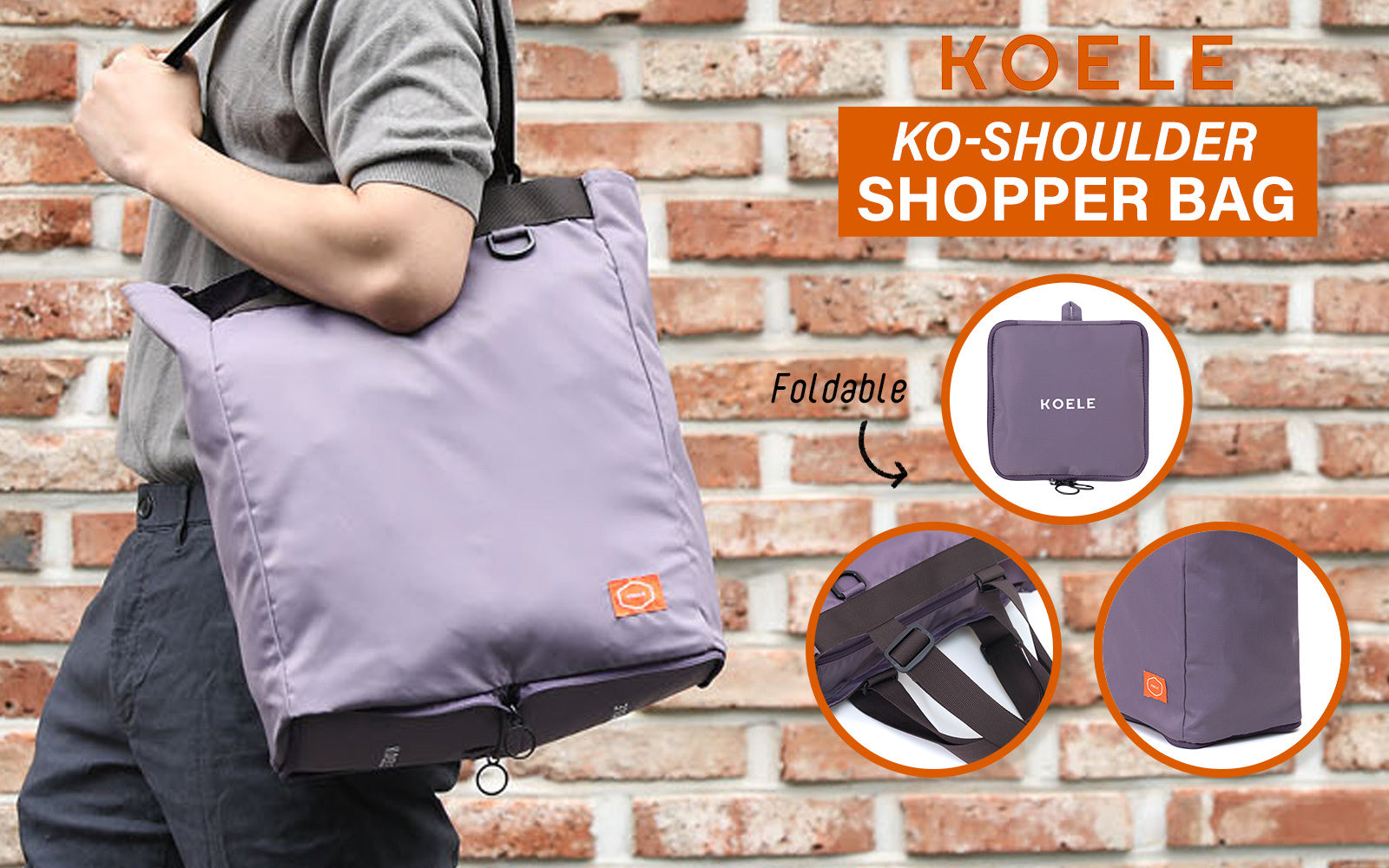 Shopper Bag Tote Bag Foldable Travel Laptop Grocery Nylon KO-SHOULDER PURPLE - 0