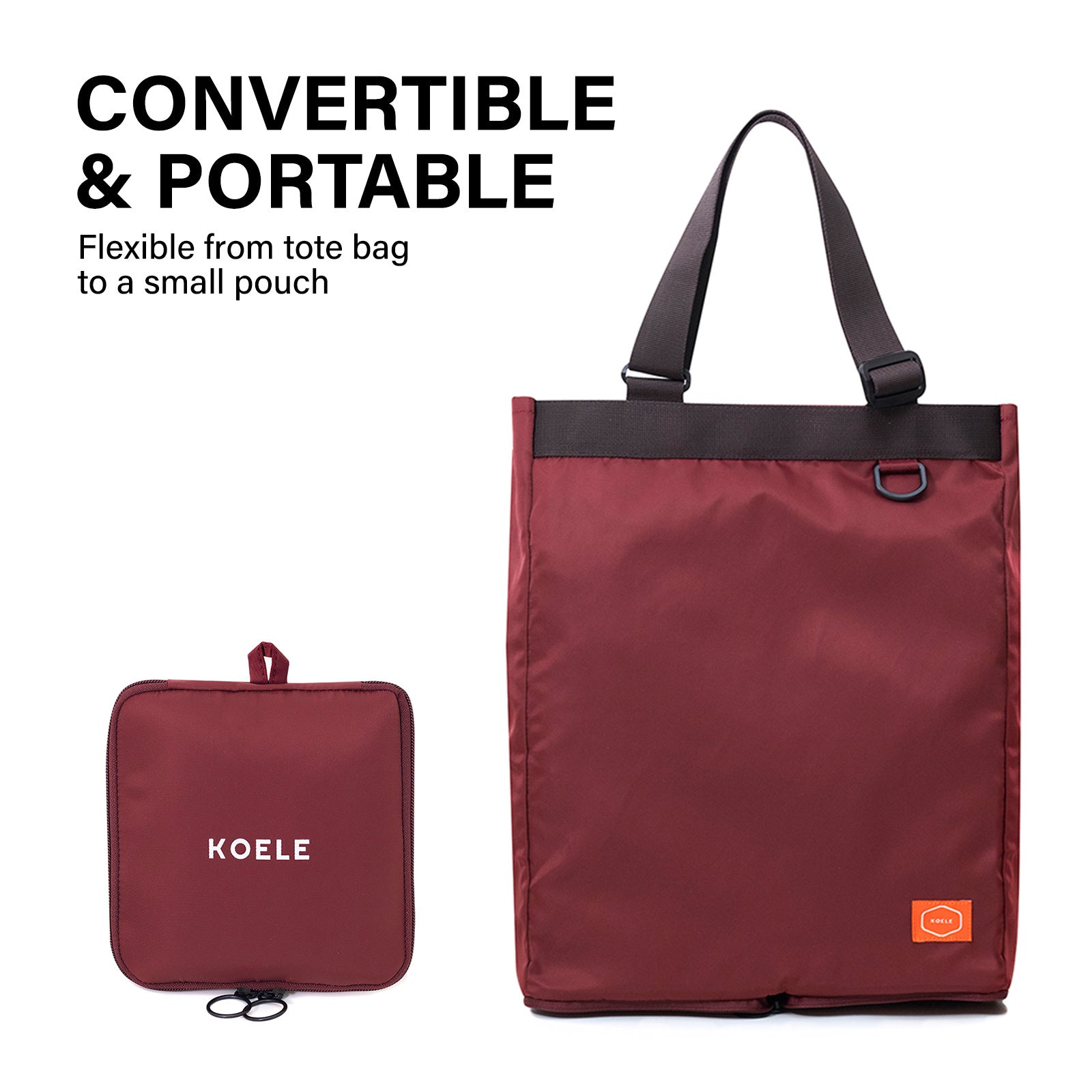 Shopper Bag Tote Bag Foldable Travel Laptop Grocery Nylon KO-SHOULDER WINE