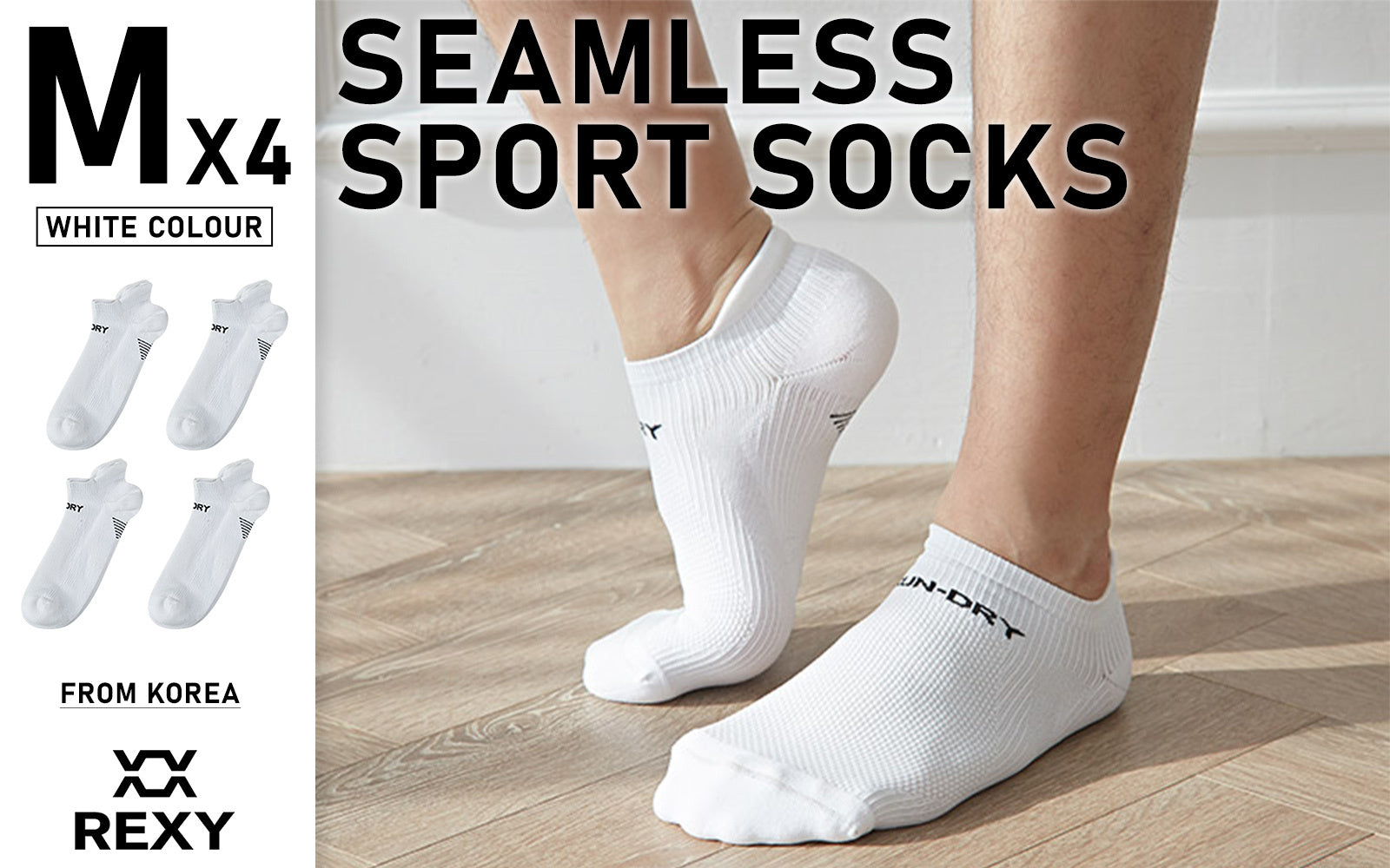 4X Rexy Seamless Sport Sneakers Socks Medium Non-Slip Heel Tab WHITE - 0