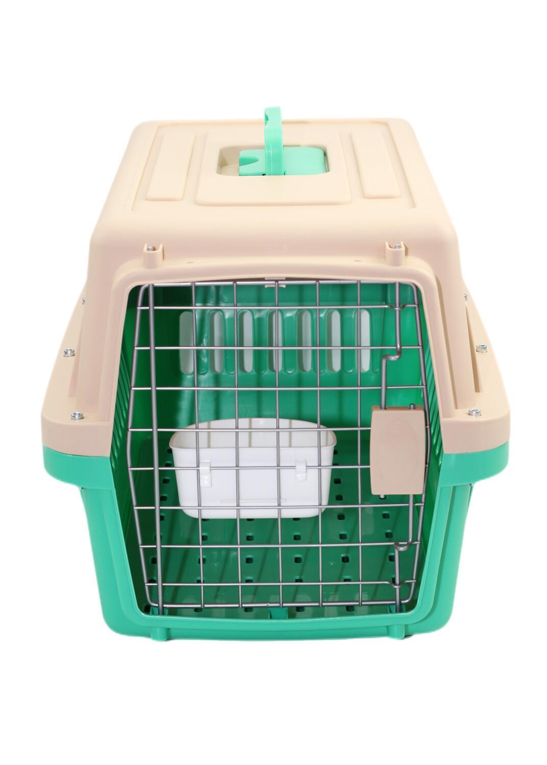 Medium Dog Cat Crate Pet Carrier Airline Cage With Bowl & Tray-Green - 0