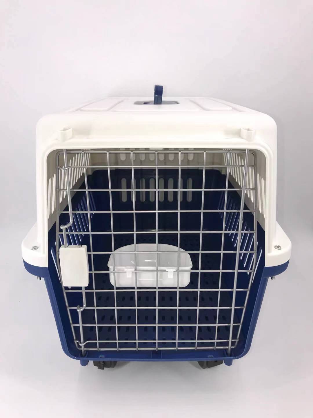 Navy XXL Dog Puppy Cat Crate Pet Carrier Cage W Tray, Bowl & Removable Wheels - 0