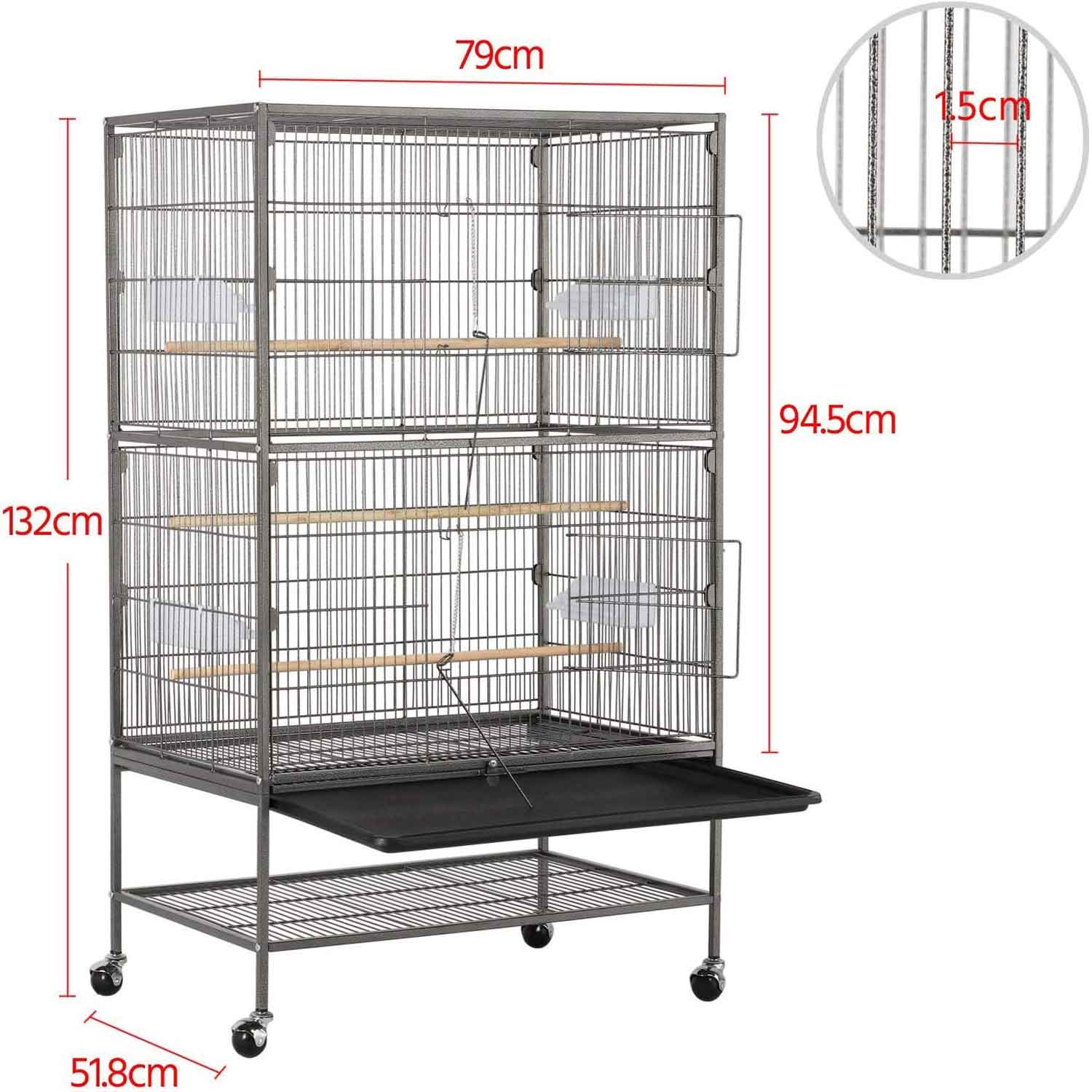 132cm Large Rolling Mobile Bird Cage Birdcage Finch Aviary Parrot Animals Playtop Stand Canary Finch - 0