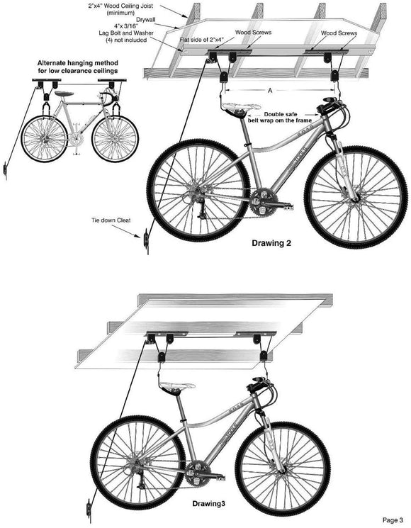 Kayak Bike Hoists Hanger Ladder Ceiling Mount 20kg Capacity Hooks Pulleys
