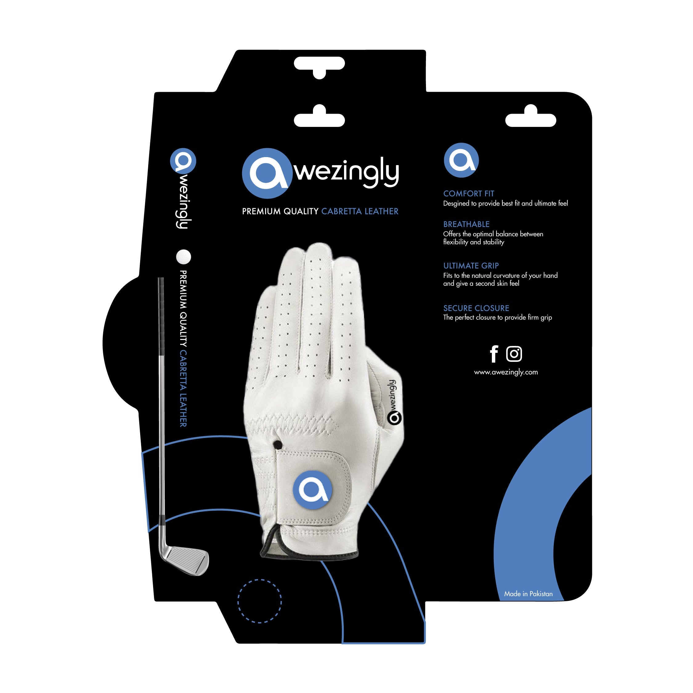 Awezingly Premium Quality Cabretta Leather Golf Glove for Men - White (L) - 0