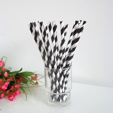 200 Pack Black White Drinking Straws Biodegradable Eco Paper Birthday Party Event Bistro Bar Cafe Take Away - 0