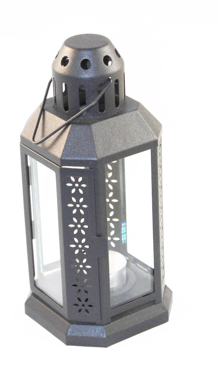 Dark Grey Metal Miners Lantern Summer Wedding Home Party Room Balconey Deck Decoration 21cm Tealight Candle - 0