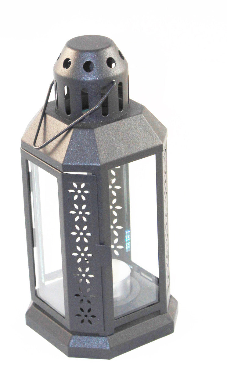 5 Pack of Dark Grey Metal Miners Lantern Summer Wedding Home Party Room Balconey Deck Decoration 21cm Tealight Candle - 0