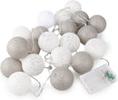 1 Set of 20 LED Grey White 5cm Cotton Ball Battery Powered String Lights Gift Home Wedding Party Bedroom Decoration Outdoor Indoor Table Centrepiece-1