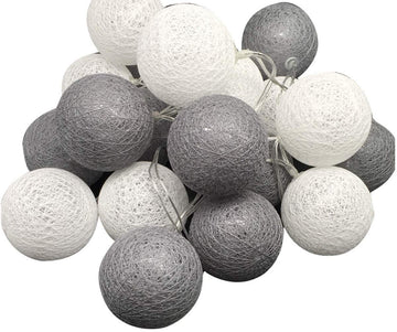 1 Set of 20 LED Grey White 5cm Cotton Ball Battery Powered String Lights Gift Home Wedding Party Bedroom Decoration Outdoor Indoor Table Centrepiece - 0