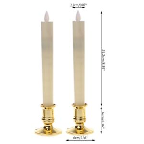 20 Pack Taper Stick White Battery Candle - Natural Flame Light Colour No Flicker - Gold Stand Base - 0