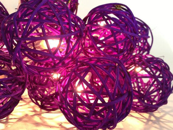 1 Set of 20 LED Cassis Purple 5cm Rattan Cane Ball Battery Powered String Lights Christmas Gift Home Wedding Party Bedroom Decoration Table Centrepiece - 0