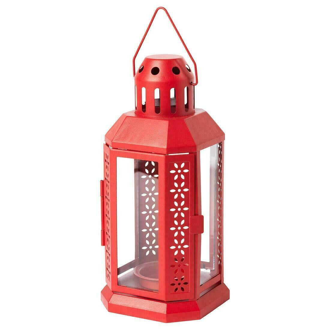 Red Metal Miners Lantern Summer Xmas Wedding Home Party Room Balconey Deck Decoration 21cm Tealight Candle - 0