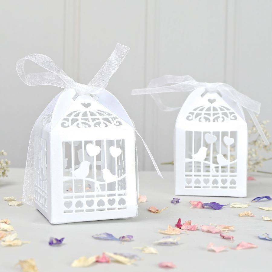 White Dove Bird Heart Wedding Bomboniere Favor Lolly Gift Card Box - 10 Pack - 0