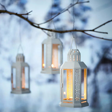 5 Pack of White Metal Miners Lantern Summer Wedding Home Party Room Balconey Deck Decoration 21cm Tealight Candle - 0